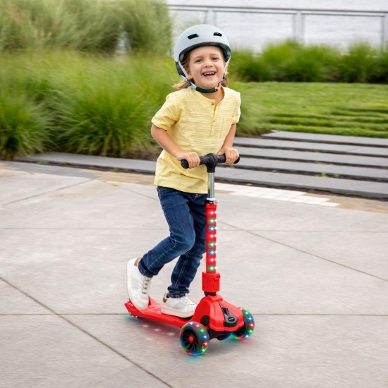  Saturn Folding 3-Wheel Kick Scooter with Light-Up Stem & Deck, Lean-to-Steer Design with Sturdy Wide Deck & Adjustable Height, for Kids 3 & Up