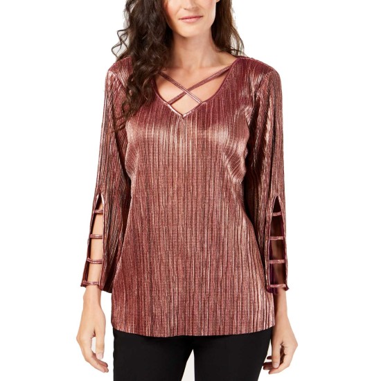  Cutout-Sleeve Top (Large, Copper)