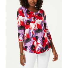 JM Collection Petite Crewneck Printed Top (Multicolor)