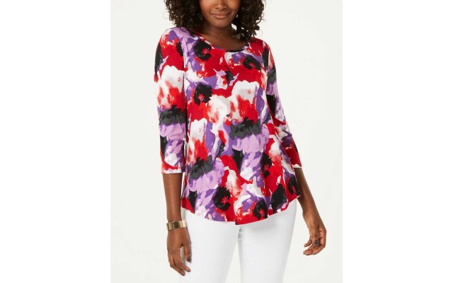  Petite Crewneck Printed Top (Multicolor)