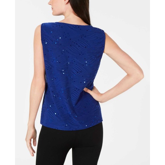  Petite Sequined Jacquard Shell (Bright Saphire, PM)