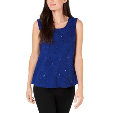 Jm Collection Petite Sequined Jacquard Shell (Bright Saphire, PM)