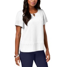JM Collection Studded High-Low Top (White)