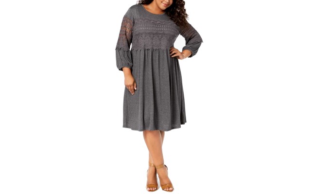  Crochet-Trim Dress (Grey, 1X)
