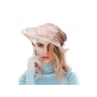 Josette Summer Kentucky Derby Wide Brim Organza Floppy Sinamay Stripe Hat (Pastel Pink)