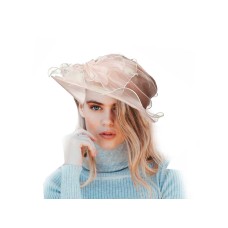 Josette Summer Kentucky Derby Wide Brim Organza Floppy Sinamay Stripe Hat (Pastel Pink)