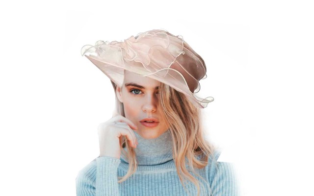  Summer Kentucky Derby Wide Brim Organza Floppy Sinamay Stripe Hat (Pastel Pink)