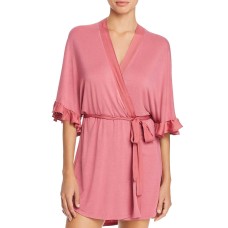 Josie Satin-Trim Wrap Robe (Coral, S)