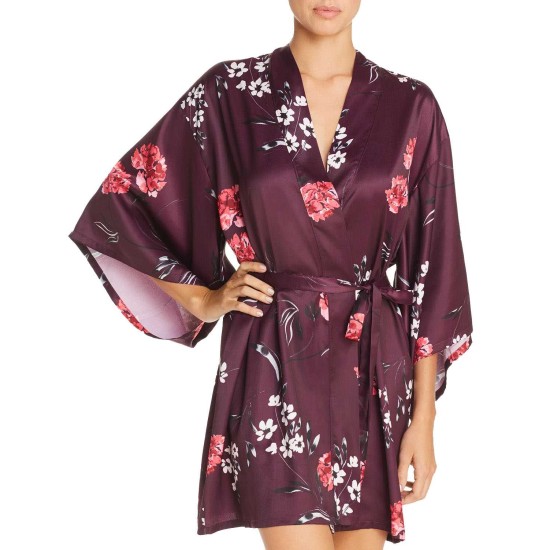  Women's Freestyle Floral Print Satin Short Robes