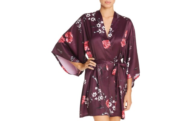  Women's Freestyle Floral Print Satin Short Robes