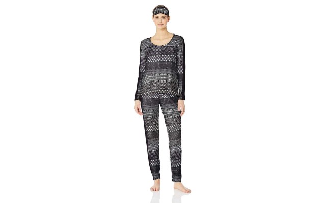  Women's Slumber Party Printed Pajama Sets, Violet/Black, X-Small