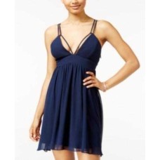 Jump Apparel Junior’s Chiffon Shirred Short Dress with Deep V Neck (Navy, 11/12)