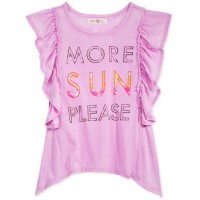 Kandy Kiss Girls More Sun Please Ruffle Sleeve T-Shirt (Purple, L)