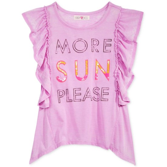  Girls More Sun Please Ruffle Sleeve T-Shirt (Purple, L)