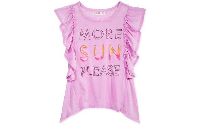 Girls More Sun Please Ruffle Sleeve T-Shirt (Purple, L)