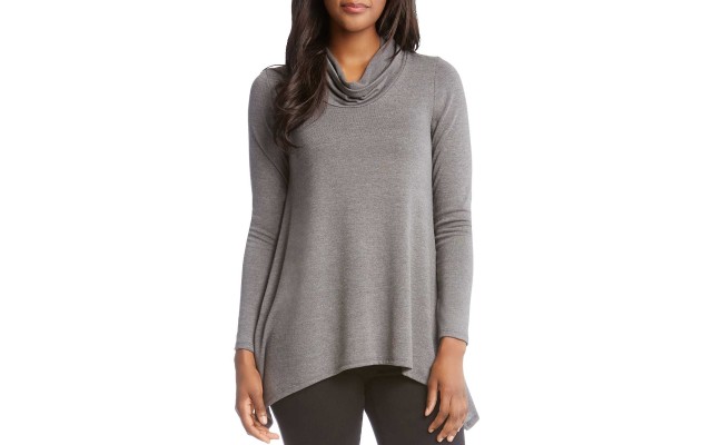  Cowl Neck Handkerchief Hem Top (Dark Gray, L)