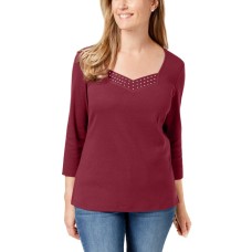 Karen Scott Cotton Studded Top (Merlot, XS)