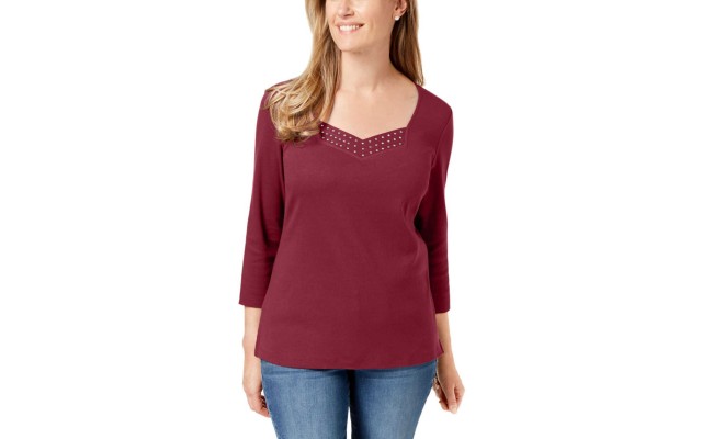  Cotton Studded Top (Merlot, XS)