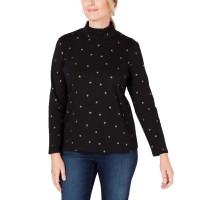 Karen Scott Petite Leaf-Print Top (Deep Black, PXL)