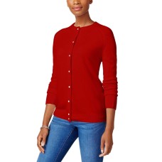 Karen Scott Petite Luxsoft Crew-Neck Cardigan Sweater (Red Cherry, PM)