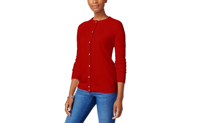 Petite Luxsoft Crew-Neck Cardigan Sweater (Red Cherry, PM)