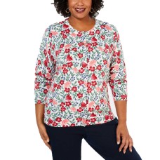 Karen Scott Plus Size Floral-Print Cardigan (White, 0X)