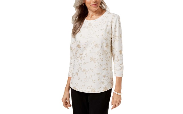  Printed 3/4-Sleeve Sweatshirt (Eggshell, M)