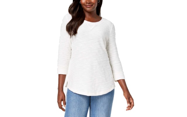  Textured Sweatshirt Top (Eggshell, XL)