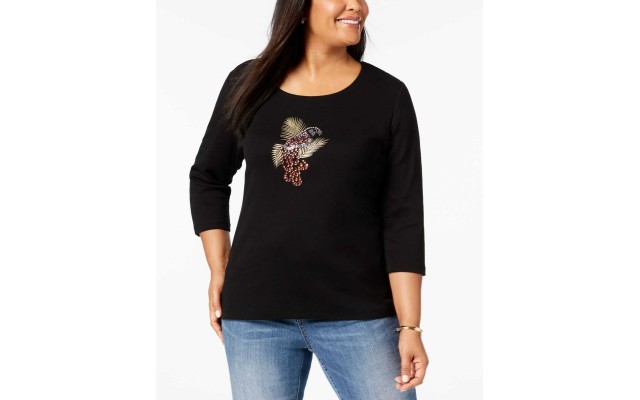  Woman’s Cotton Parrot T-Shirt (Black, 3X)