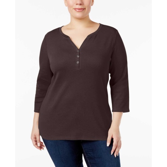 Women’s Plus Size Cotton Henley Blouse Pullover Shirt Tops