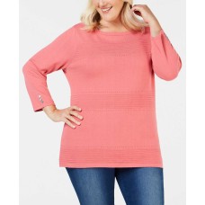 Karen Scott Women's Plus Size Cotton Pointelle Blouse Sweaters