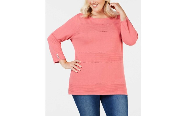  Women's Plus Size Cotton Pointelle Blouse Sweaters