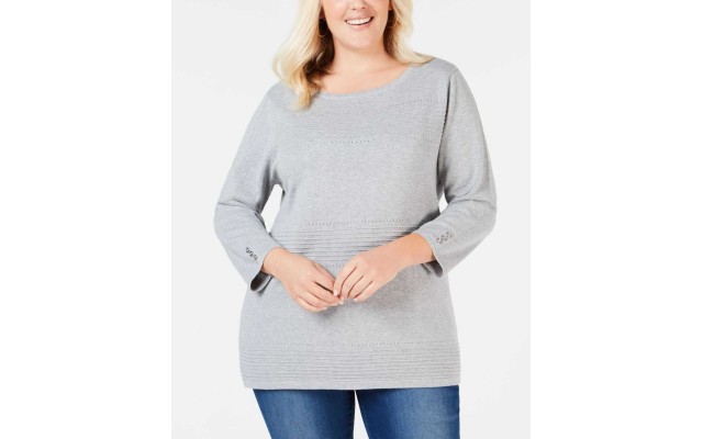  Women's Plus Size Cotton Pointelle Blouse Sweaters