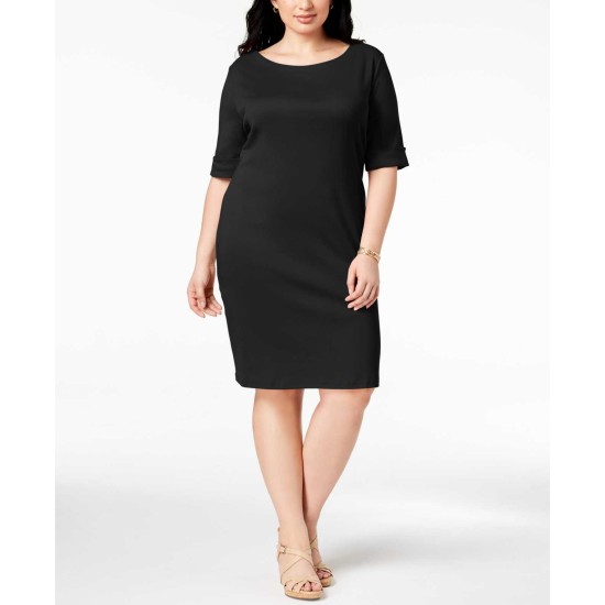  Women’s Plus Size Cotton Shift Dress (Black, 0X)