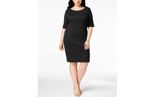  Women’s Plus Size Cotton Shift Dress (Black, 0X)