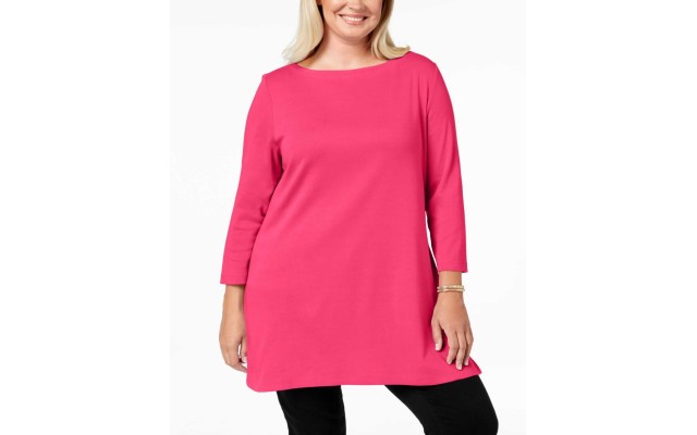  Women's Plus Size Cotton Tunic Tops, Pink, 0X