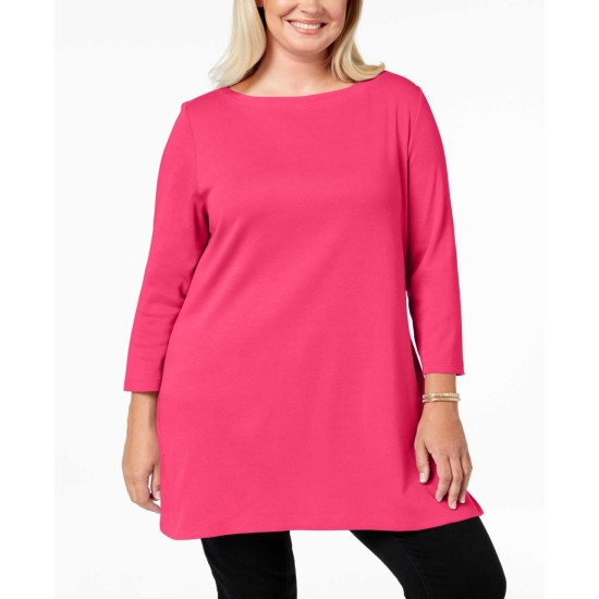  Women's Plus Size Cotton Tunic Tops, Pink, 1X