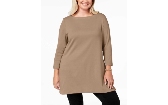  Women's Plus Size Cotton Tunic Tops, Brown, 1X