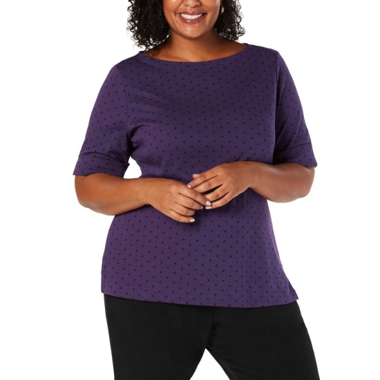  Women's Plus Size Dot-Print Blouse Pullover Tops
