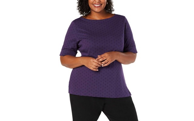  Women's Plus Size Dot-Print Blouse Pullover Tops
