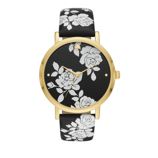  Metro Three-Hand Floral Leather-Strap Watch