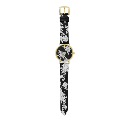  Metro Three-Hand Floral Leather-Strap Watch