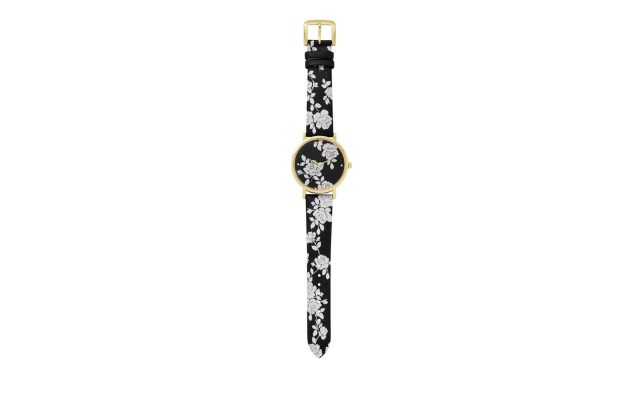  Metro Three-Hand Floral Leather-Strap Watch
