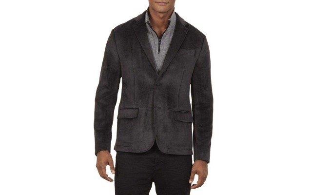  New York Men’s Classic-Fit Knit Velvet Blazer (Black, M)