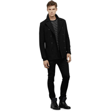 Kenneth Cole Reaction Men’s Double-Breasted Pea Coat (Black, S)