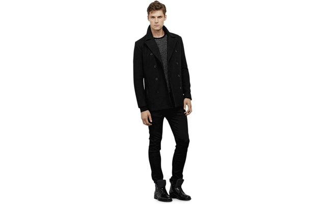  Reaction Men’s Double-Breasted Pea Coat (Black, S)