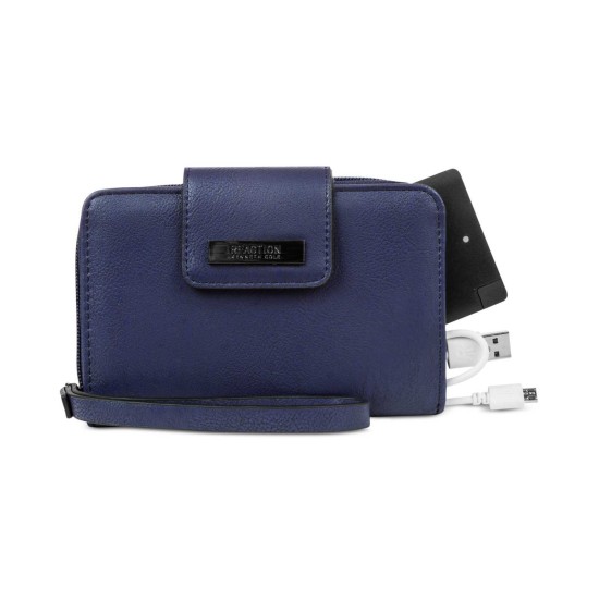 Kenneth Cole Reaction Never Let Go Tech Tab Wristlet Wallet with Charger (Dark Blue)