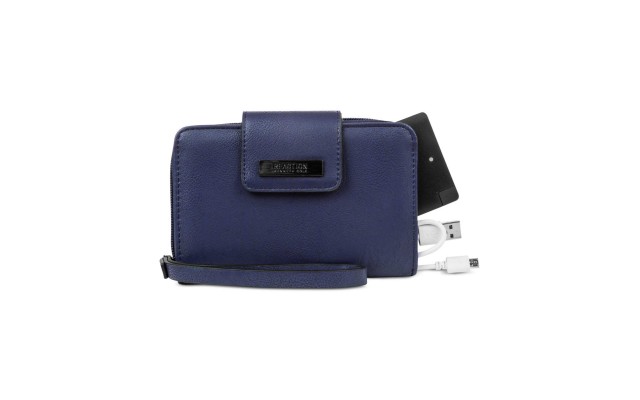 Kenneth Cole Reaction Never Let Go Tech Tab Wristlet Wallet with Charger (Dark Blue)