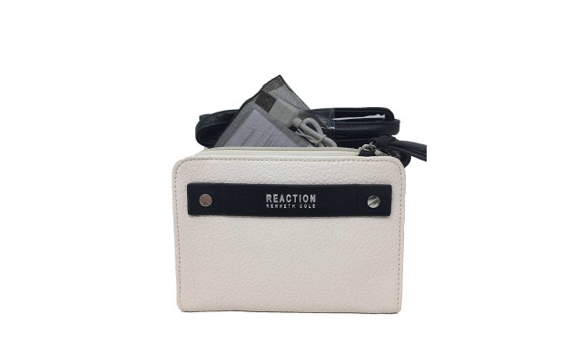 Kenneth Cole Reaction Strap Wallet With Battery Charger Vanilla/Black RFID blocking