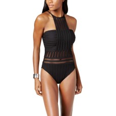 Kenneth Cole Women’s High Neck Bandeau One Piece Swimsuit (Black, L)